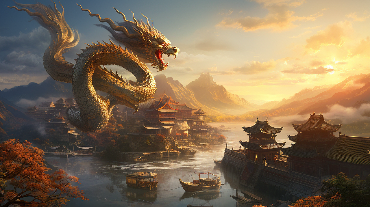 宁静的村庄藏着一条巨龙（图ZMzYxNDEzMTQ0） - 游戏原画 - 站酷设计师碧雪萧飞原创素材 - 站酷ZCOOL