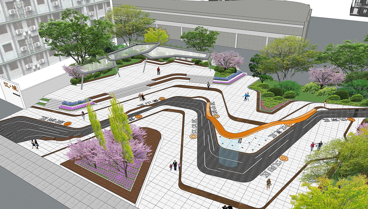 江城城市微空间广场景观su模型下载