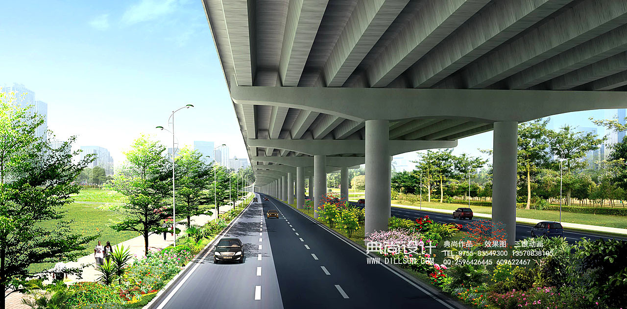 跨线桥效果图作品高架桥
