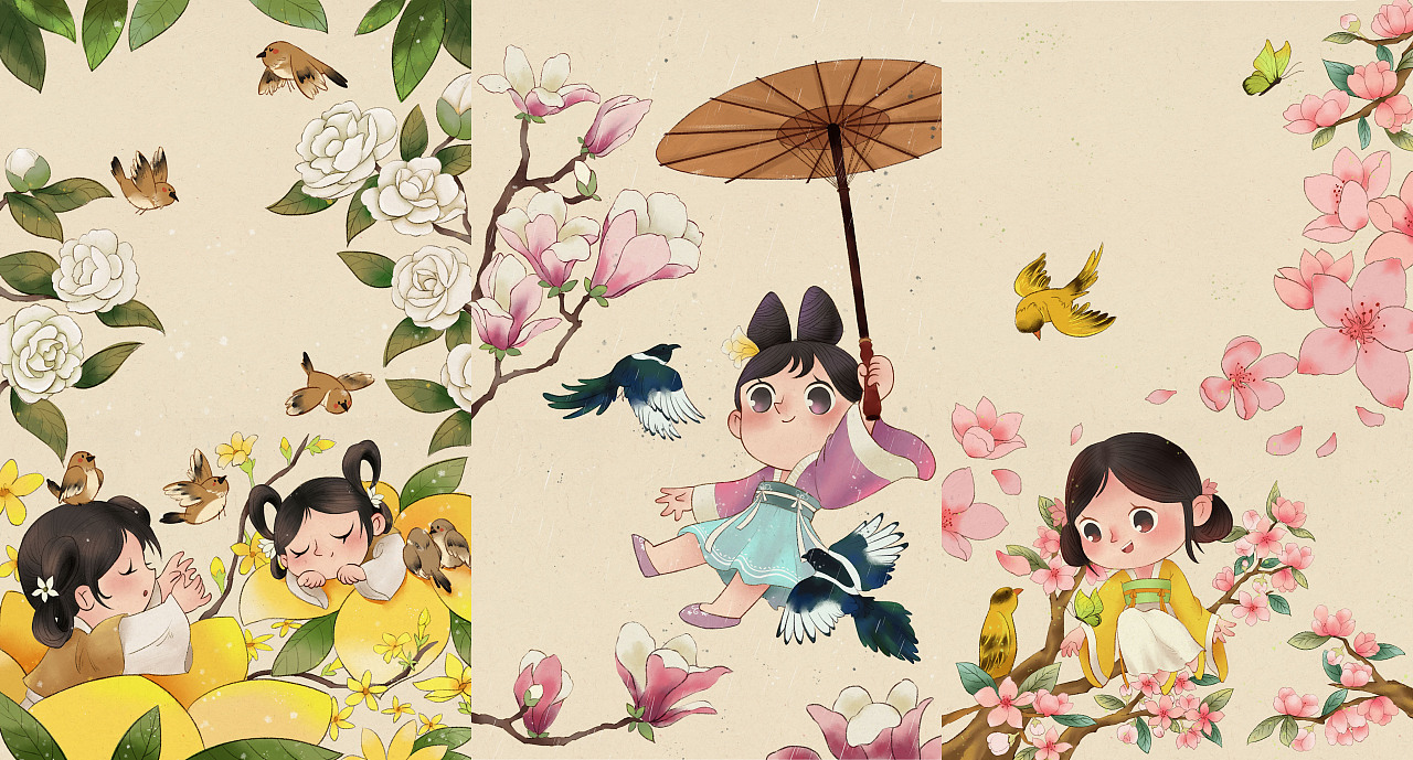 二十四节气插画（立春-谷雨）（图ZMjk2OTA3NTc2） - 儿童插画 - 站酷设计师甜雨Rena原创素材 - 站酷ZCOOL