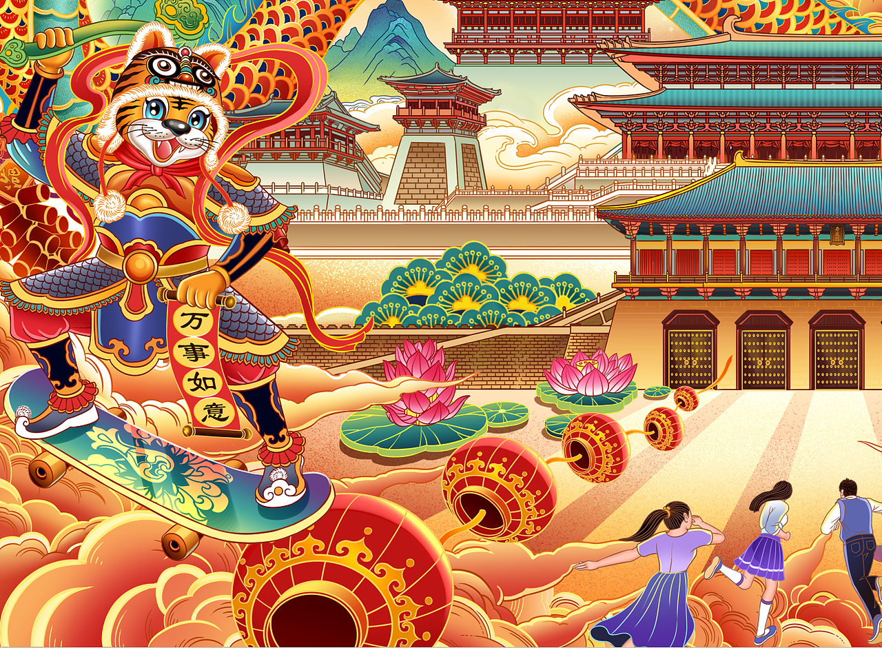 西安大明宫上元灯节插画海报（图ZMjk3NDA2NTk2） - 商业插画 - 站酷设计师以爱名之原创素材 - 站酷ZCOOL