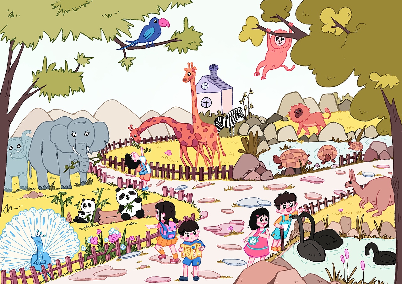 《动物园一角》（图ZMzUwNjU5MzYw） - 商业插画 - 站酷设计师小慧七分甜原创素材 - 站酷ZCOOL