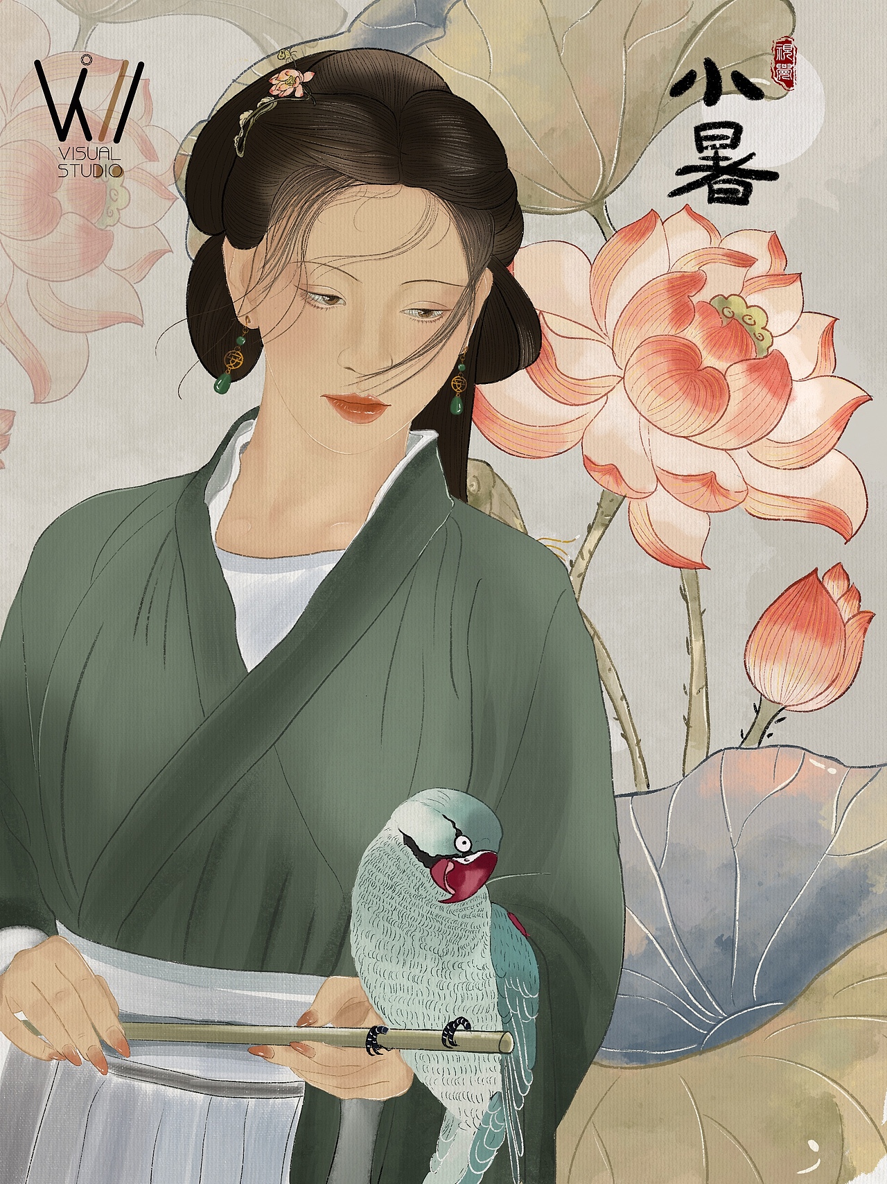 插画手绘procreate 古风人物 节气