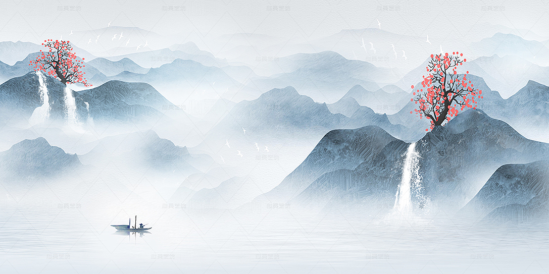 中国风意境水墨山水画