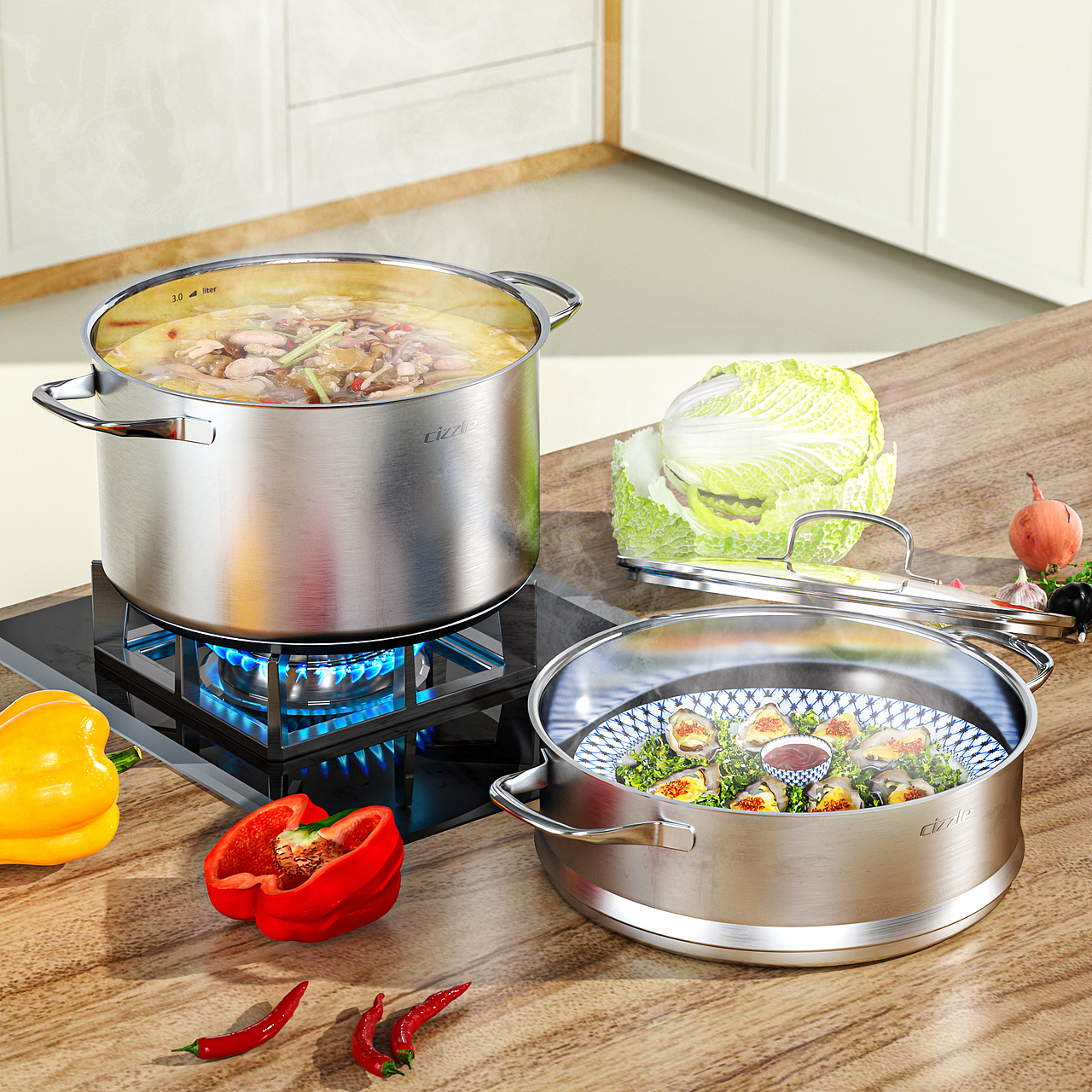 厨具不锈钢锅具渲染（图ZMzIzNTM0ODMy） - 产品 - 站酷设计师小彩旗AC原创素材 - 站酷ZCOOL