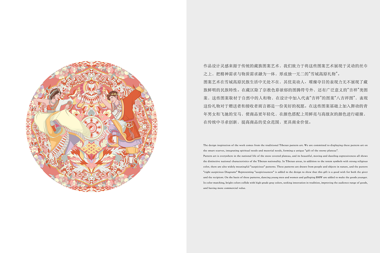 卓玛的礼物|丝巾图案插画设计