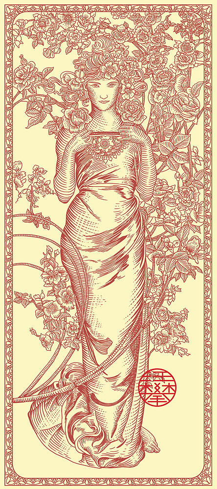 玫瑰花,百合花,黛尾花女神版画|美妆插画设计