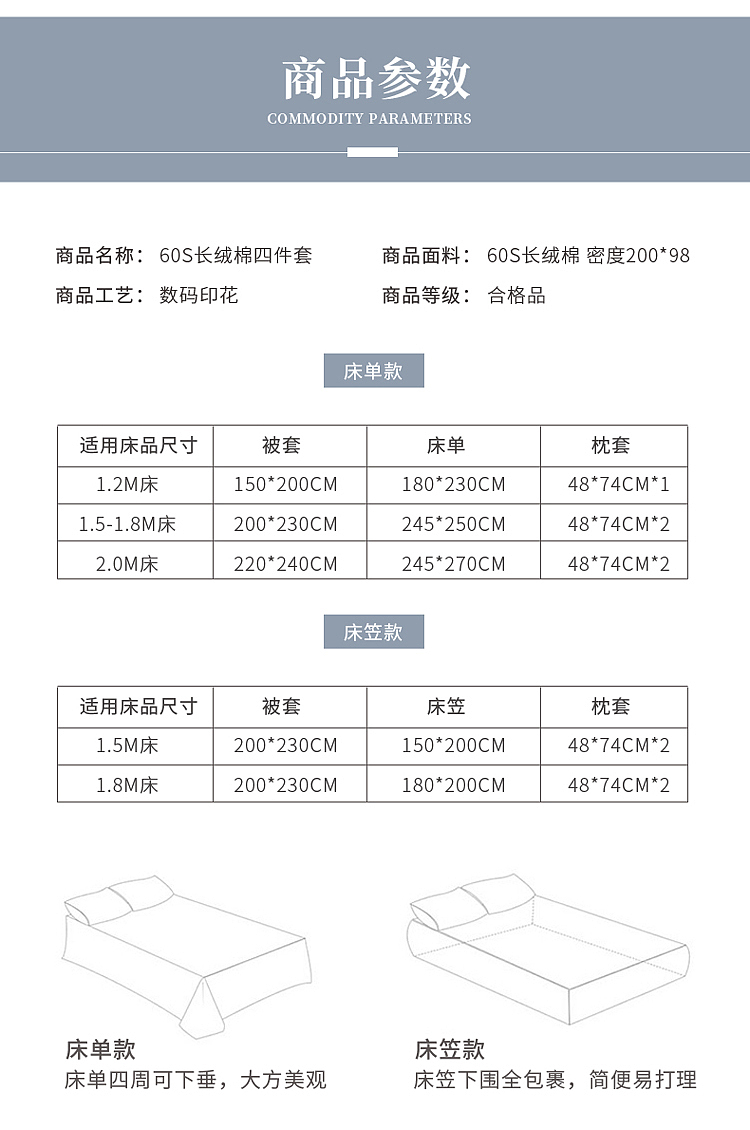 新款60S长绒棉数码印花四件套