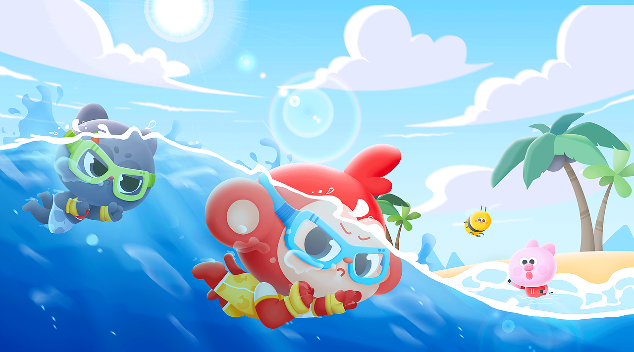 跟梦梦比赛游泳!