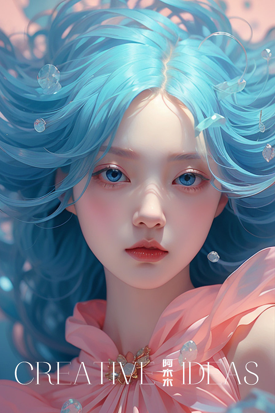 Midjourney 蓝头发少女（图ZMzU2MDQwODg0） - AI作品 - 站酷设计师啊沐沐1原创素材 - 站酷ZCOOL