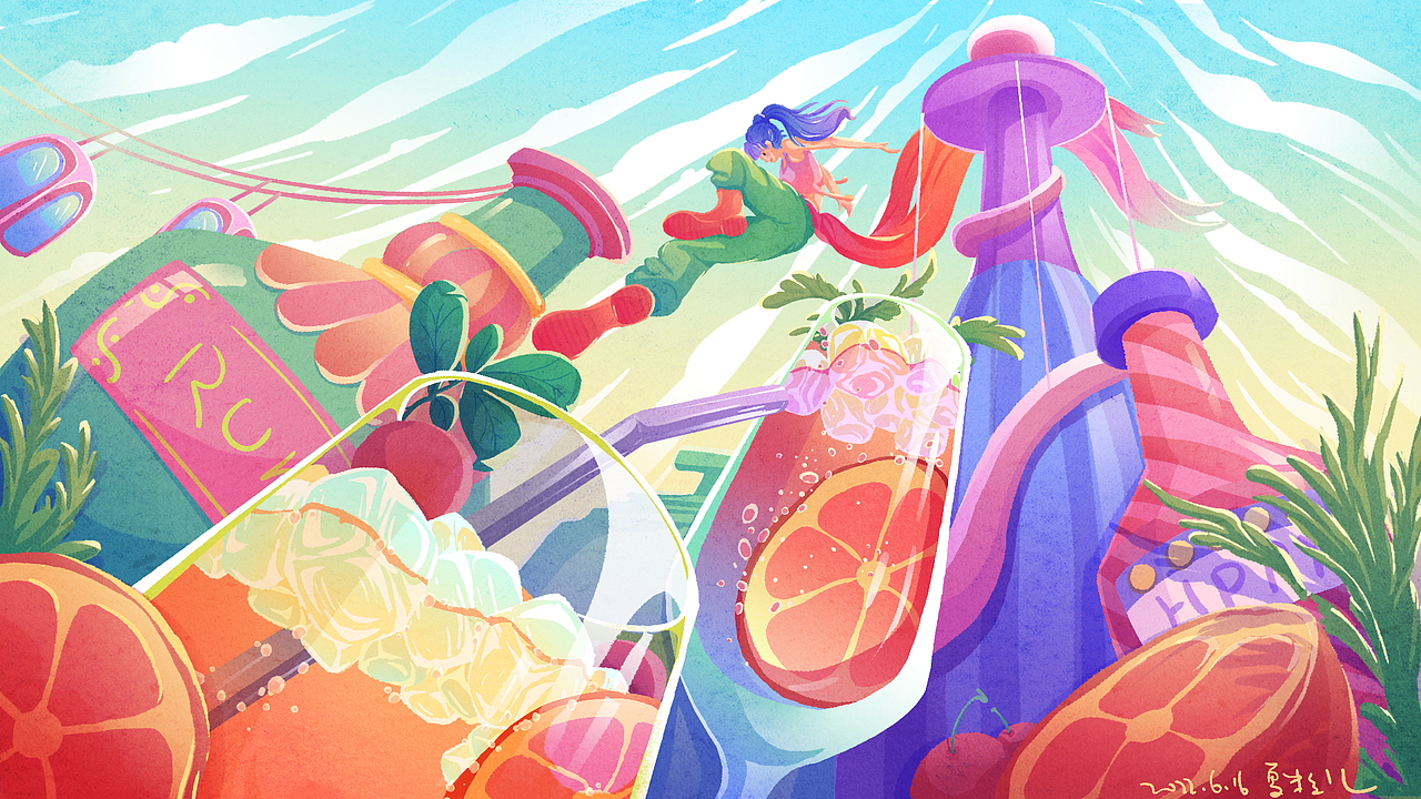 夏日畅饮-穿越酒瓶世界（图ZMzA3MTA1MjYw） - 商业插画 - 站酷设计师夏粒儿原创素材 - 站酷ZCOOL