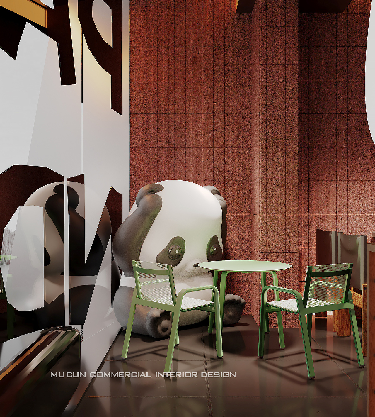 熊猫主题餐厅未来金属质感多种功能交替