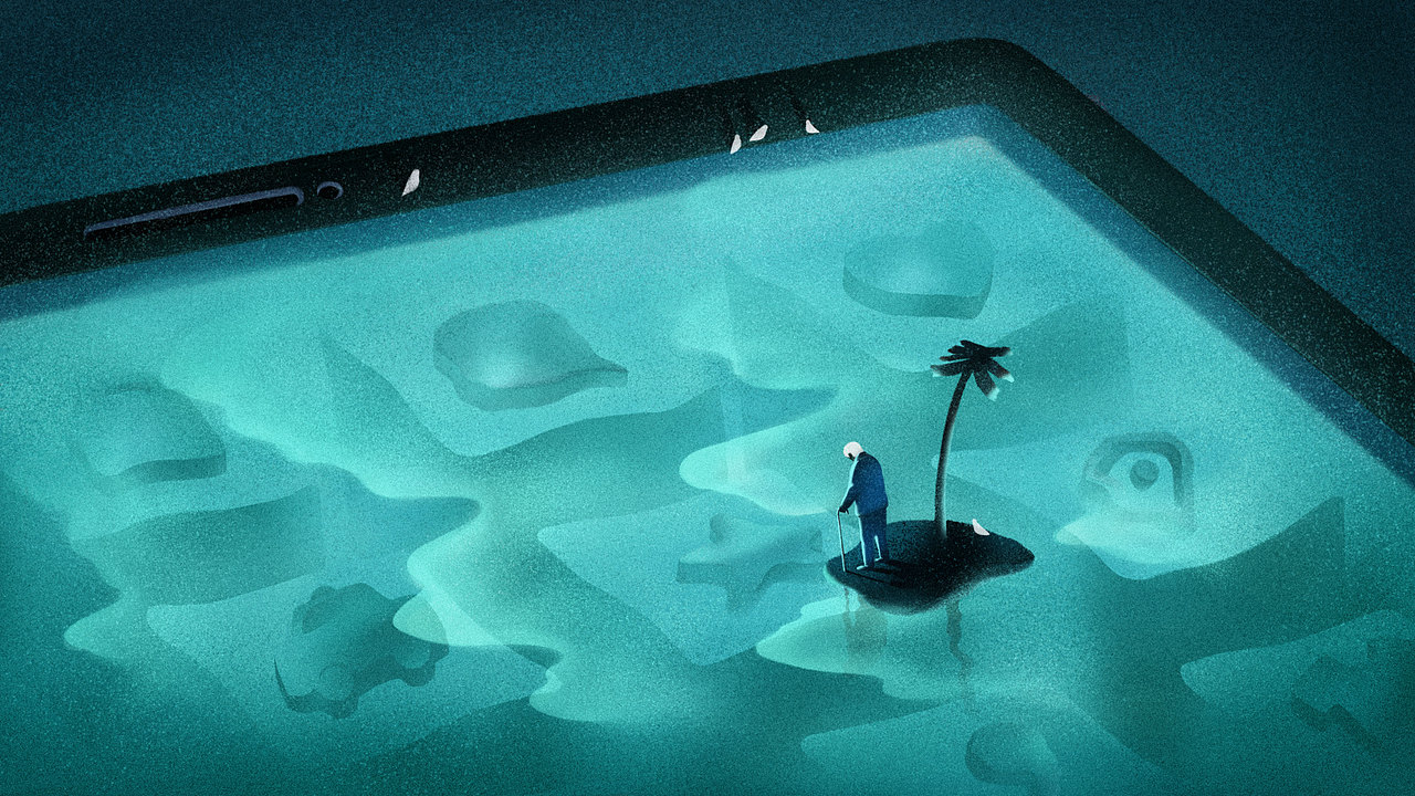 《孤岛》数字社会里的老人困境（图ZMzYyMTMzMDYw） - 商业插画 - 站酷设计师Miiii龙嫣原创素材 - 站酷ZCOOL