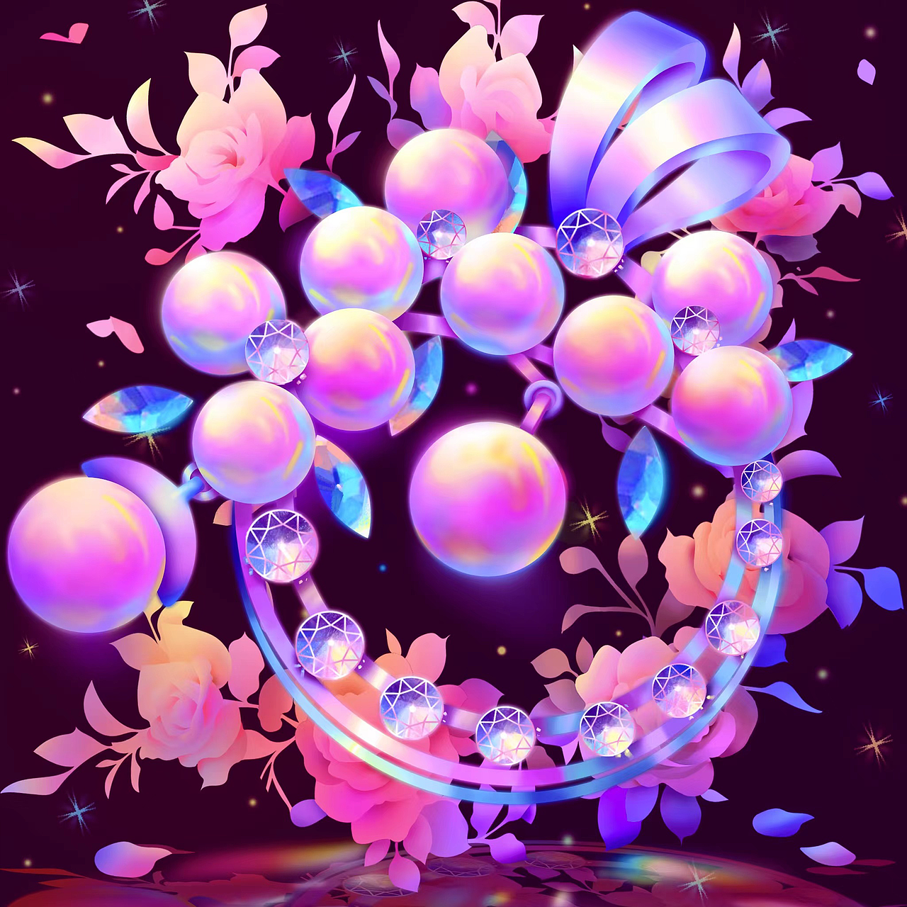 填色游戏插画-饰品合集-钻石珍珠类