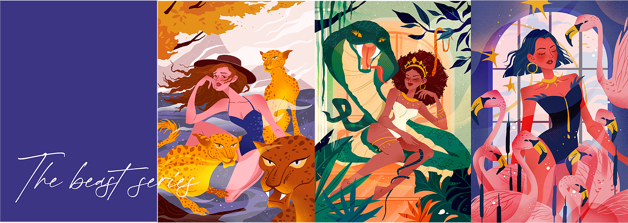 扁平时尚插画-野兽系列