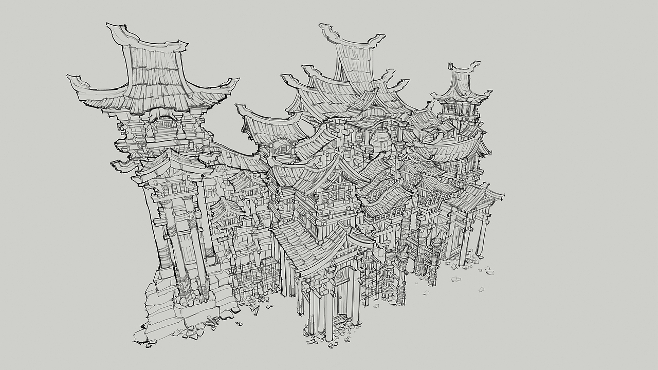 场景概念练习丨线稿