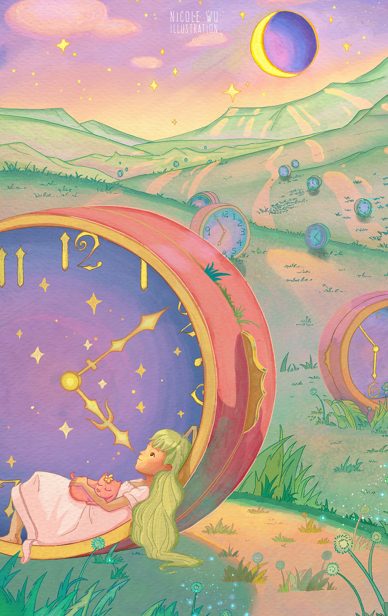 原创复古插画 梦游少女宇宙之旅（图ZMzI3MTQwNjYw） - 商业插画 - 站酷设计师Nicole的下午画原创素材 - 站酷ZCOOL