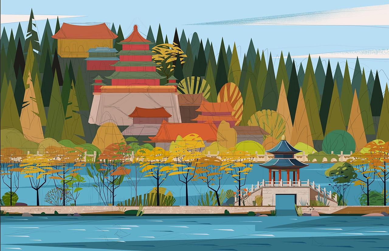 扁平风格风景画（图ZMzIzODAwNDI0） - 商业插画 - 站酷设计师我是DYY原创素材 - 站酷ZCOOL