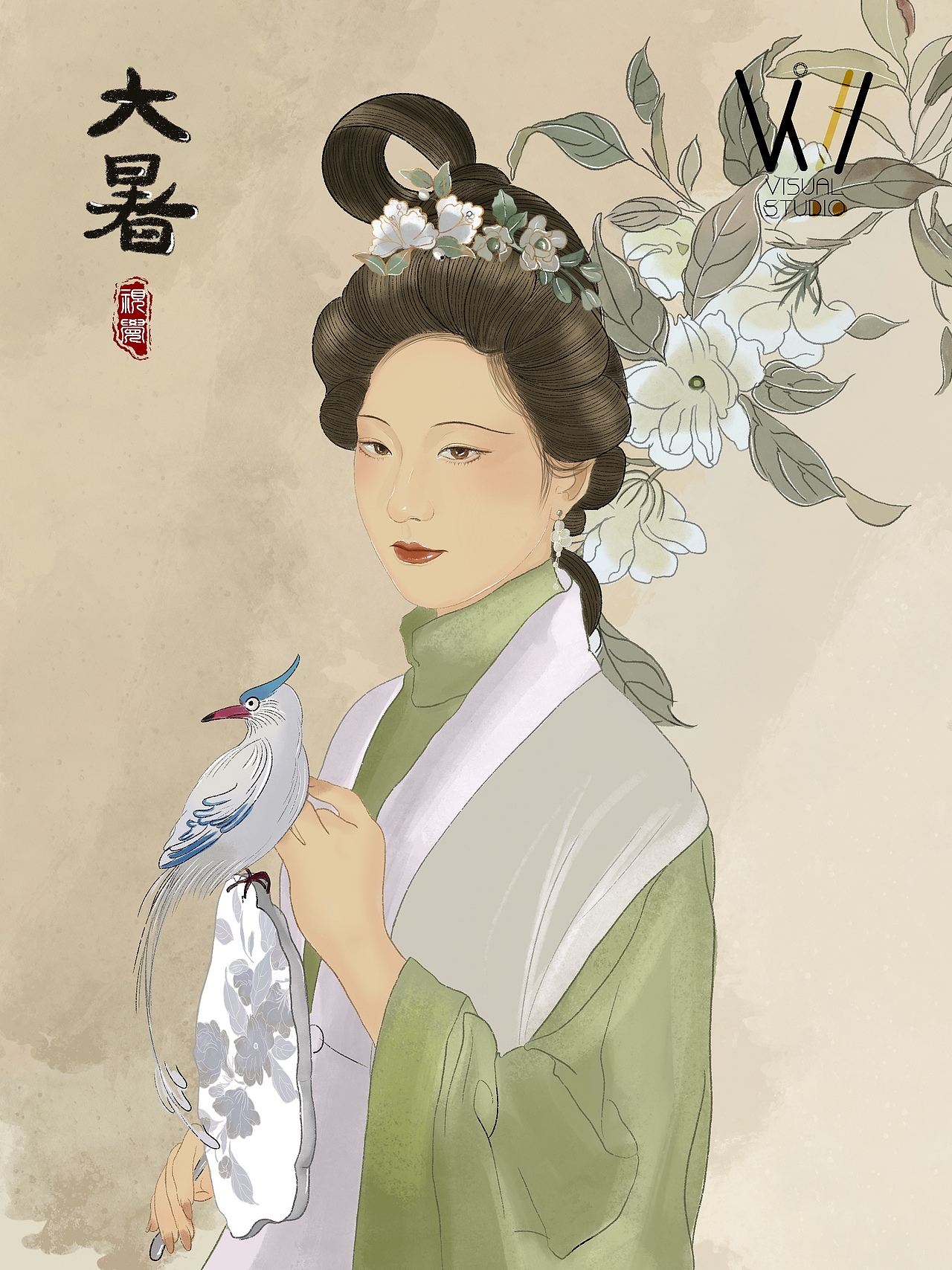 插画手绘procreate 古风人物 节气