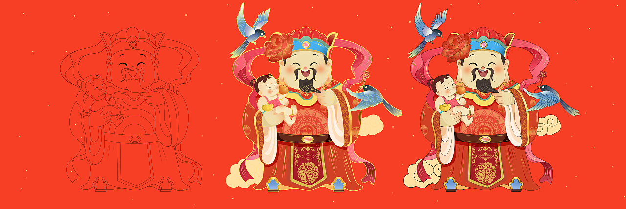 福禄寿喜财、五路财神 侵权必究（图ZMzU3MDYwNjY0） - 商业插画 - 站酷设计师大超box原创素材 - 站酷ZCOOL