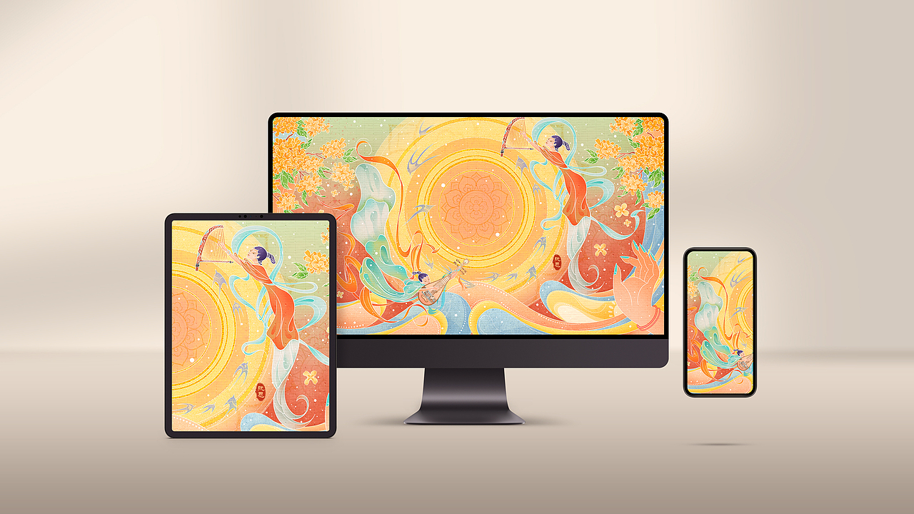 中秋×敦煌《中秋仲月夜》国潮包装礼盒插画（图ZMzE1NTgyOTk2） - 商业插画 - 站酷设计师堀川Rae原创素材 - 站酷ZCOOL