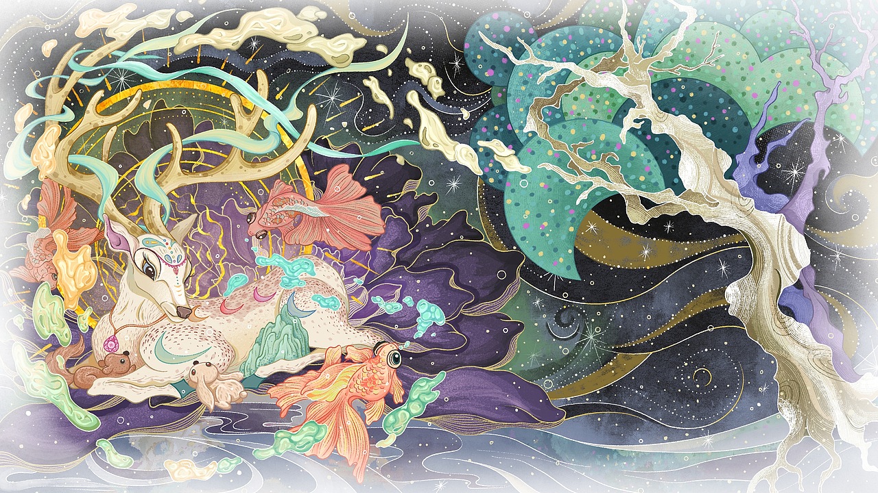 茶π的美好世界-《梦境·九色鹿》（图ZMzQwNDA2MzYw） - 商业插画 - 站酷设计师堀川Rae原创素材 - 站酷ZCOOL