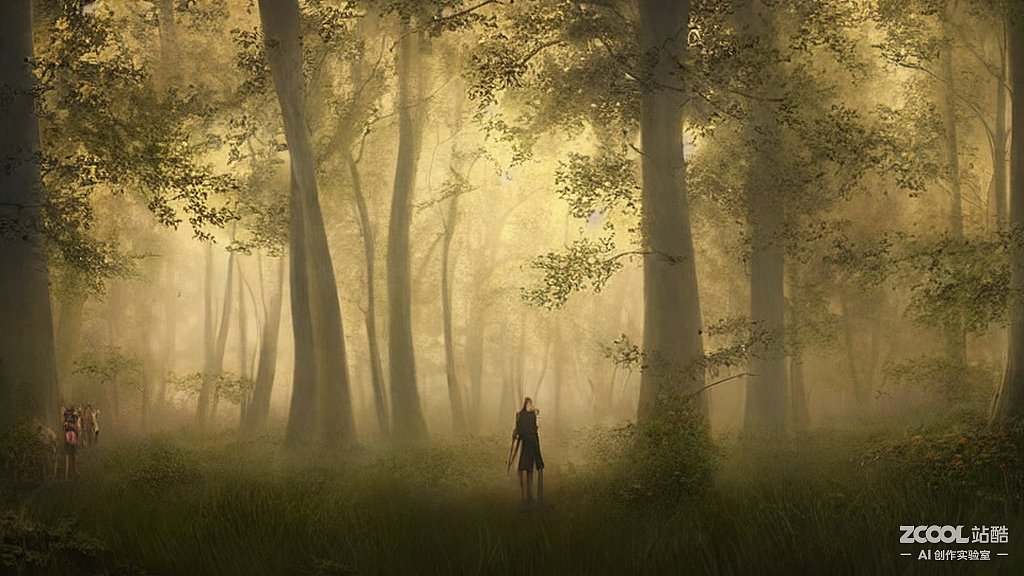 #AI創(chuàng)作實驗室#清晨霧蒙蒙的樹林繪畫創(chuàng)作（圖ZMzE4NzgyOTQ4） - AI作品 - 站酷設計師jdyy8原創(chuàng)素材 - 站酷ZCOOL
