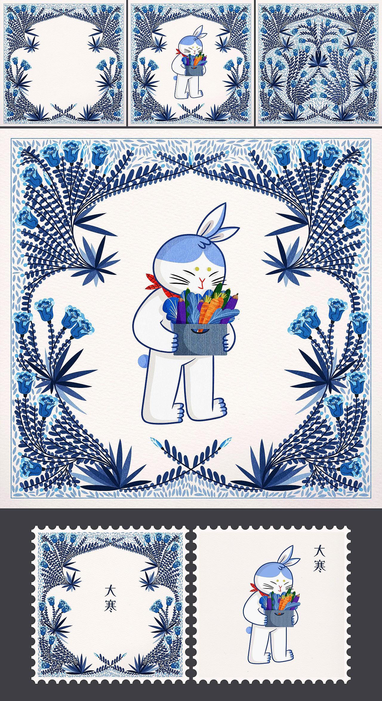 扑哧兔兔 | 节气&花纹&邮票&青花瓷（图ZMzAwODE3NDAw） - IP形象 - 站酷设计师aaaamieya原创素材 - 站酷ZCOOL