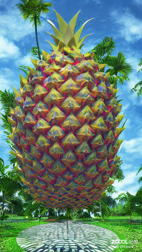 #AI创作实验室#【菠萝X火龙果】植物水晶楼房