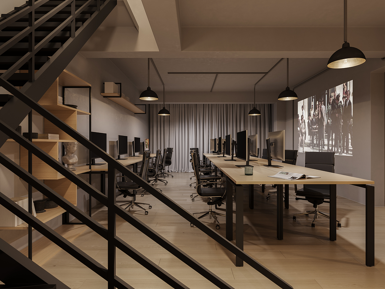 夜晚的办公室|空间|家装设计|丘简_原创作品-站酷ZCOOL