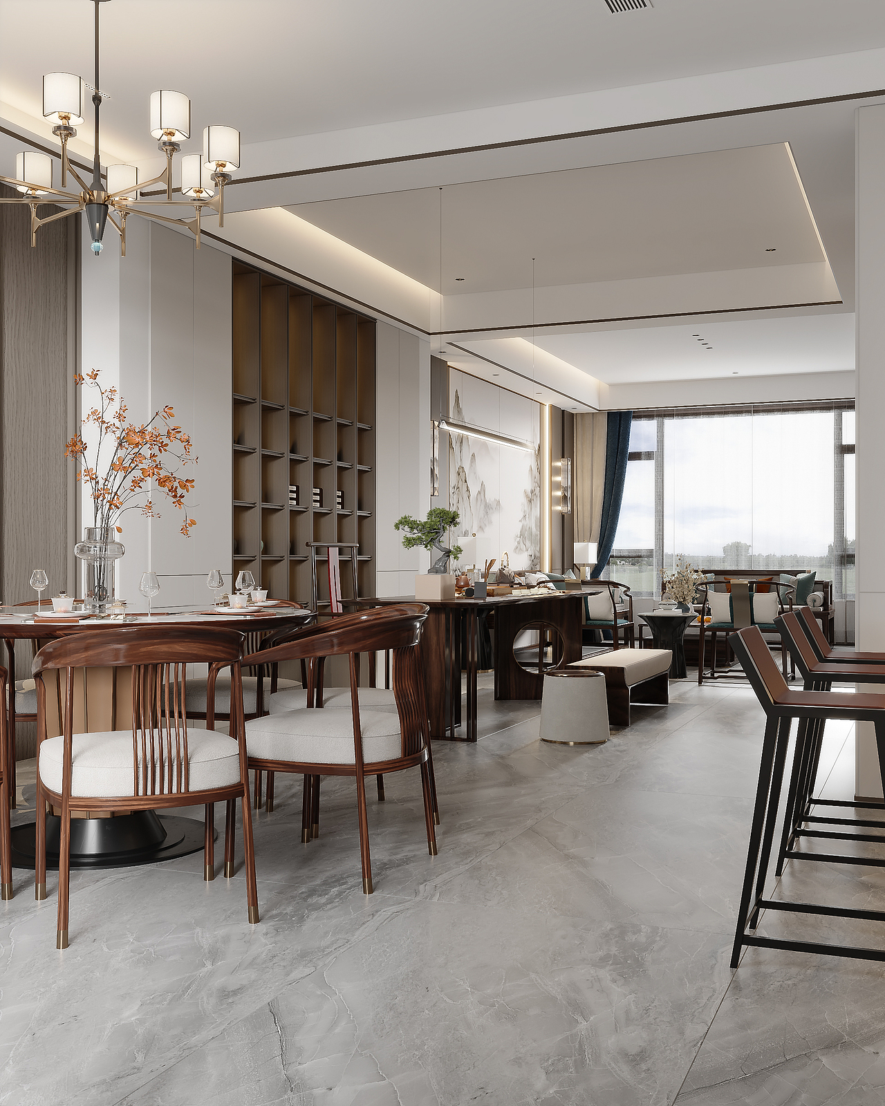 新中式客厅餐厅（图ZMzE3ODQ4OTMy） - 家装设计 - 站酷设计师韩熙媛原创素材 - 站酷ZCOOL