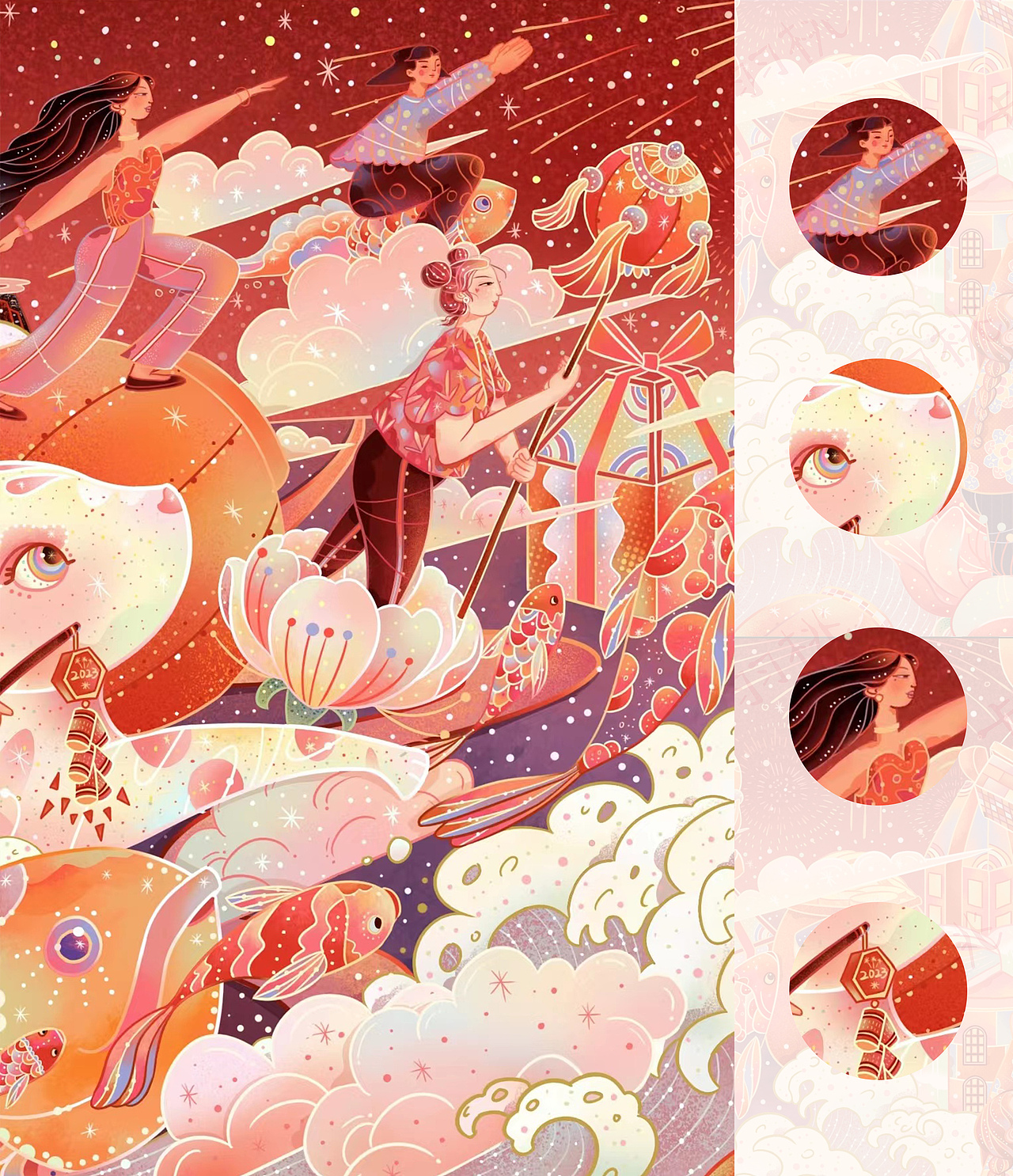 兔年：福兔賀春-新春大展宏“兔”，往事“虎”嘯而過（圖ZMzE1NjU3Mjky） - 商業(yè)插畫 - 站酷設(shè)計(jì)師卡羽桃原創(chuàng)素材 - 站酷ZCOOL