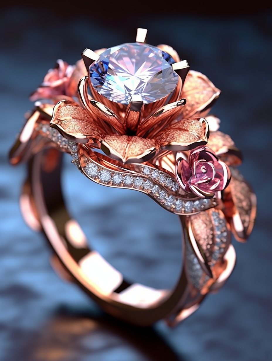 Midjourney AI 玫瑰主题戒指 珠宝系列