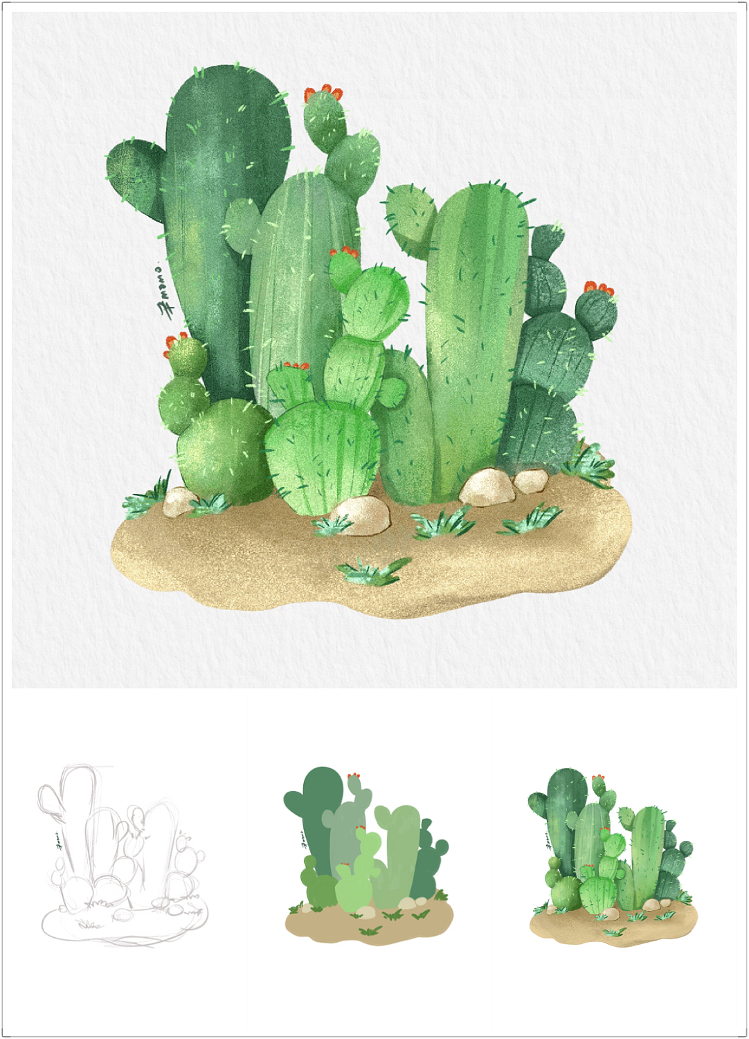 procreate水彩插画·一组沙漠仙人掌