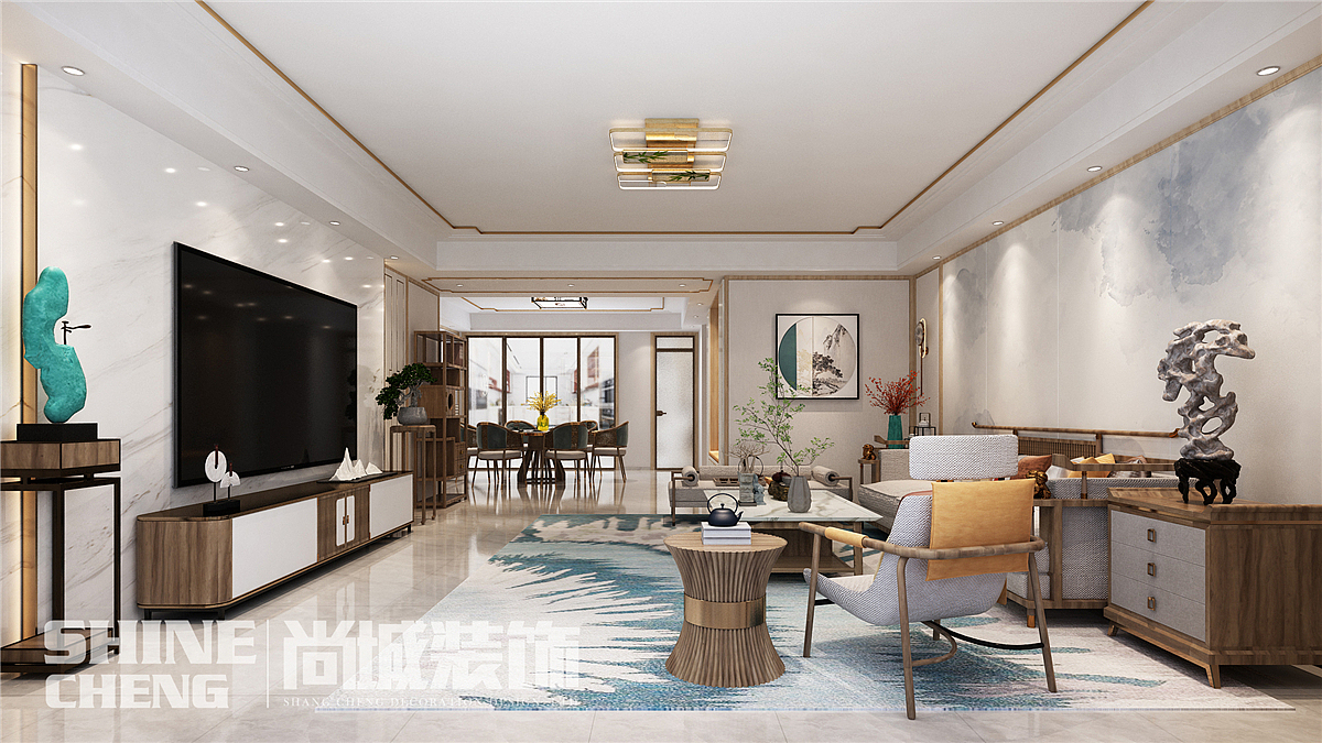 泰安国山墅200平新中式风格装饰设计效果图案例（图ZMzE4NDY3NDQw） - 家装设计 - 站酷设计师泰安尚城装饰原创素材 - 站酷ZCOOL