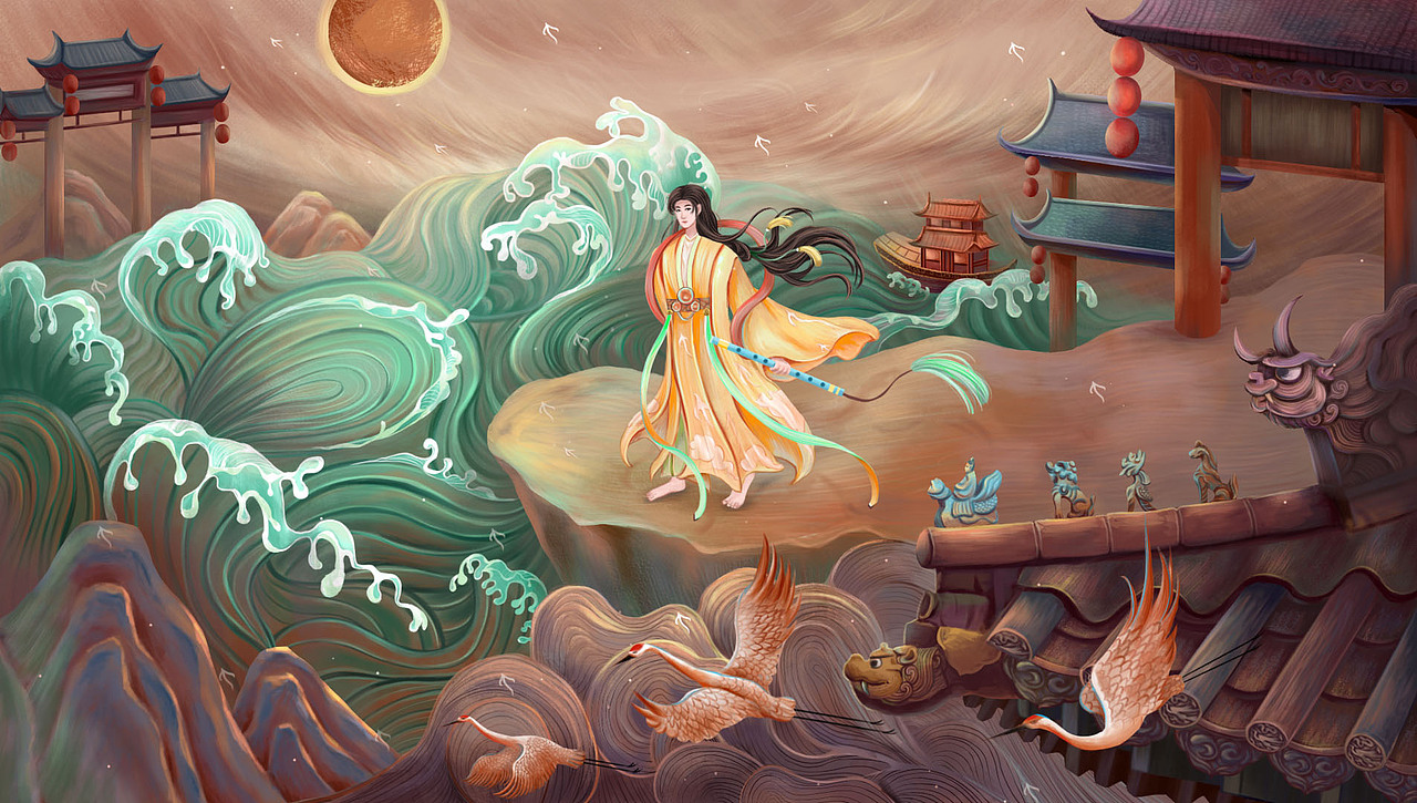 国风插画--等待