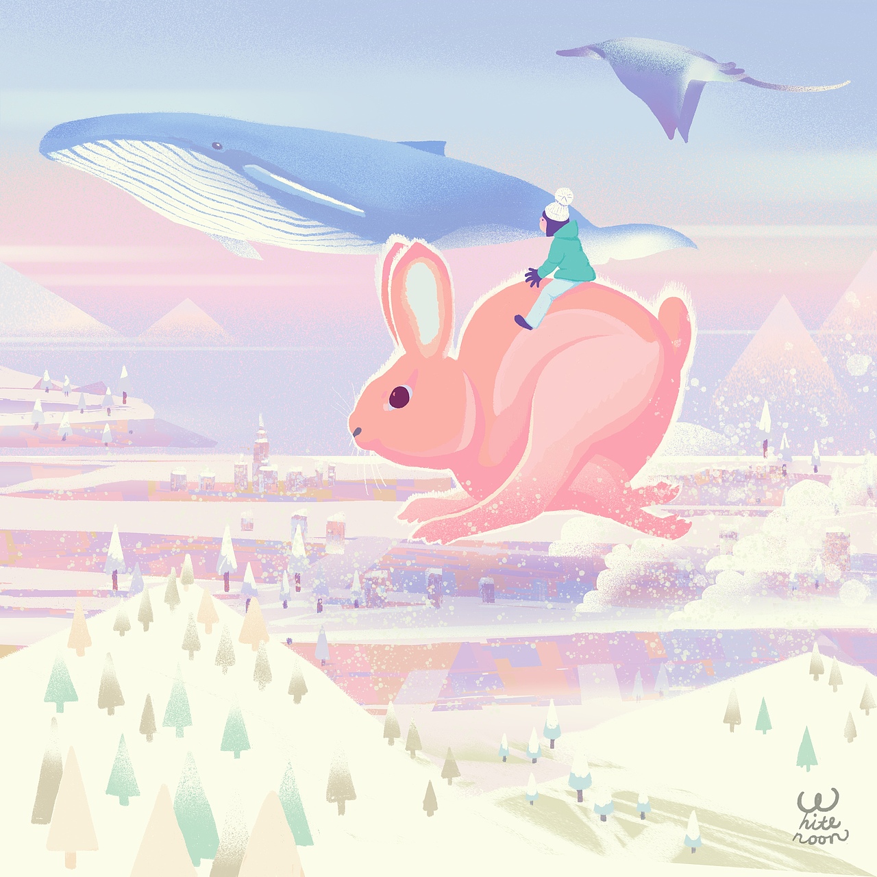 下雪天来画兔兔踏雪图吧