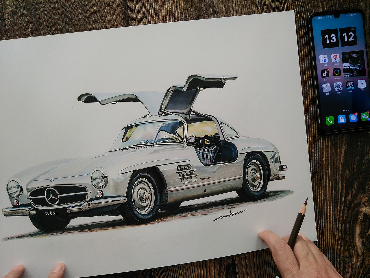 马克笔汽车手绘 奔驰300sl
