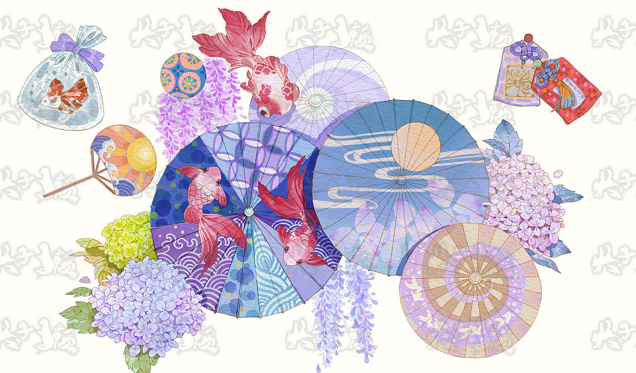 水彩和风元素伞（图ZMzI3NDUzOTQw） - 商业插画 - 站酷设计师犬子獭原创素材 - 站酷ZCOOL