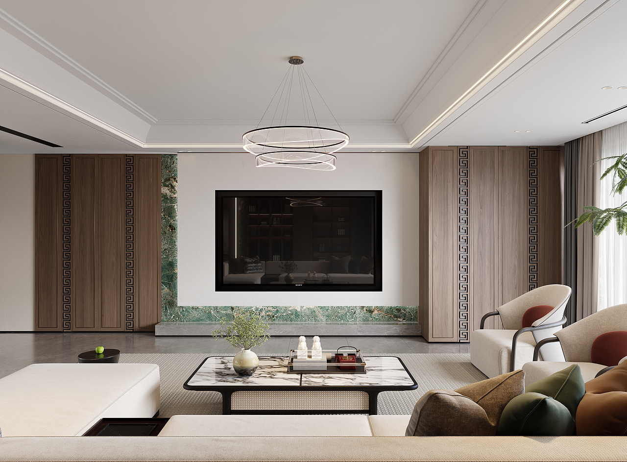 新中式别墅 中式客厅（图ZMzQ0MDczMTE2） - 家装设计 - 站酷设计师痞老蟹原创素材 - 站酷ZCOOL