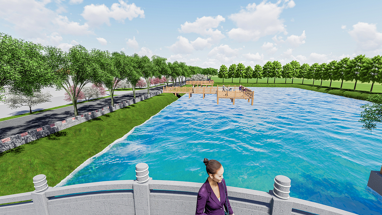 村内生态塘景观及周边