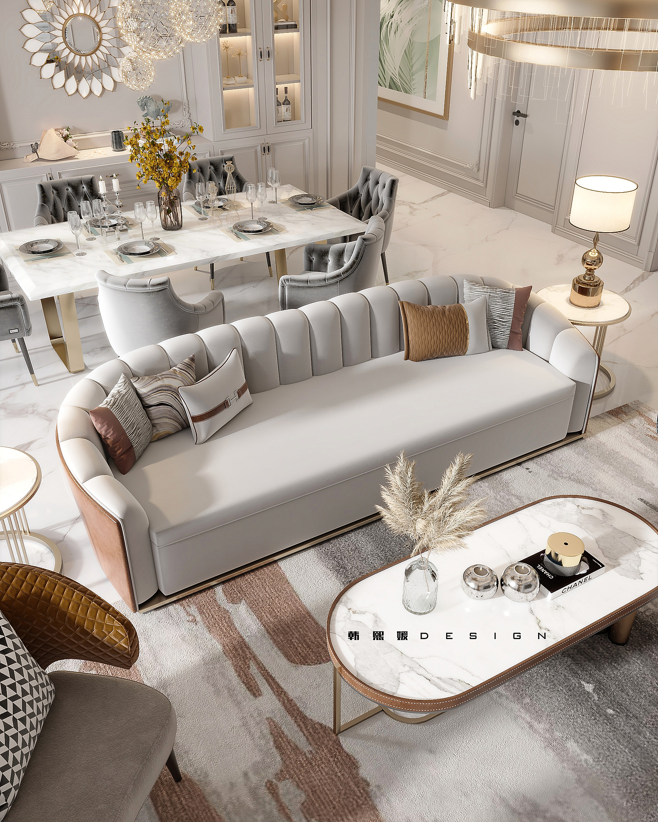 美式轻奢客厅餐厅