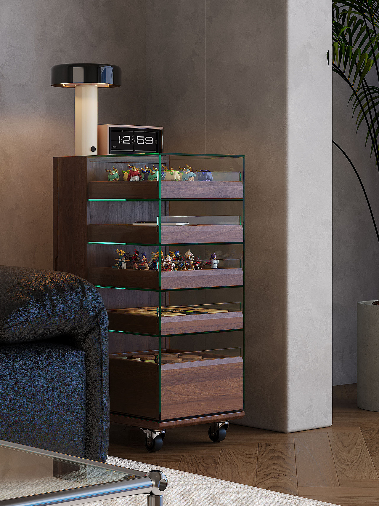 黑胡桃木移动玻璃柜渲染（图ZMzY1MTYxNDY0） - 产品 - 站酷设计师九支原创素材 - 站酷ZCOOL