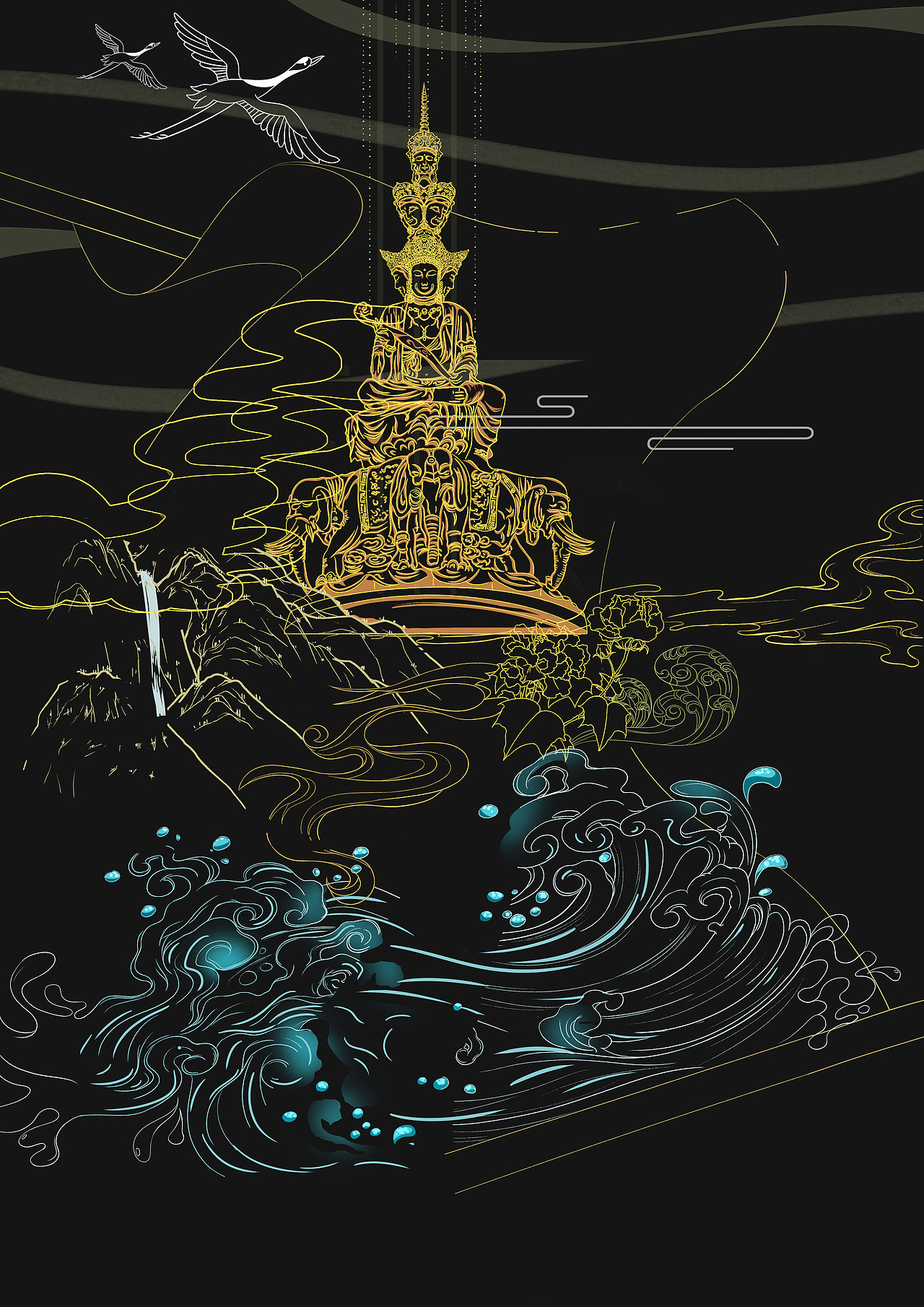 NCDA省一，四川文物名胜古迹 国潮插画《蜀韵》步骤图（图ZMzEzNDQ2MjEy） - 创作习作 - 站酷设计师设计师小六原创素材 - 站酷ZCOOL