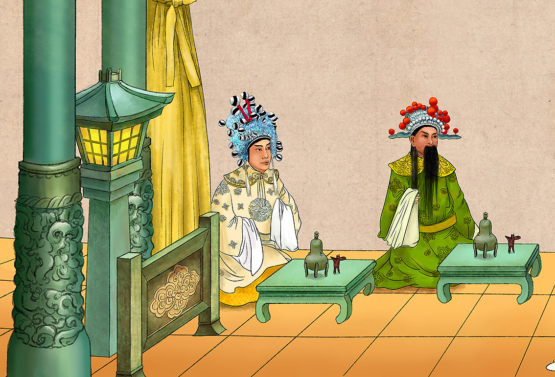 两幅古代人物层板画