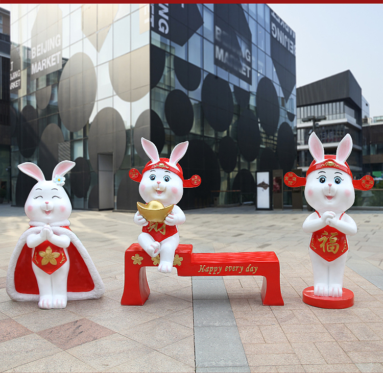 公园花园广场的建设，缺少创意兔年卡通玻璃钢兔子雕塑