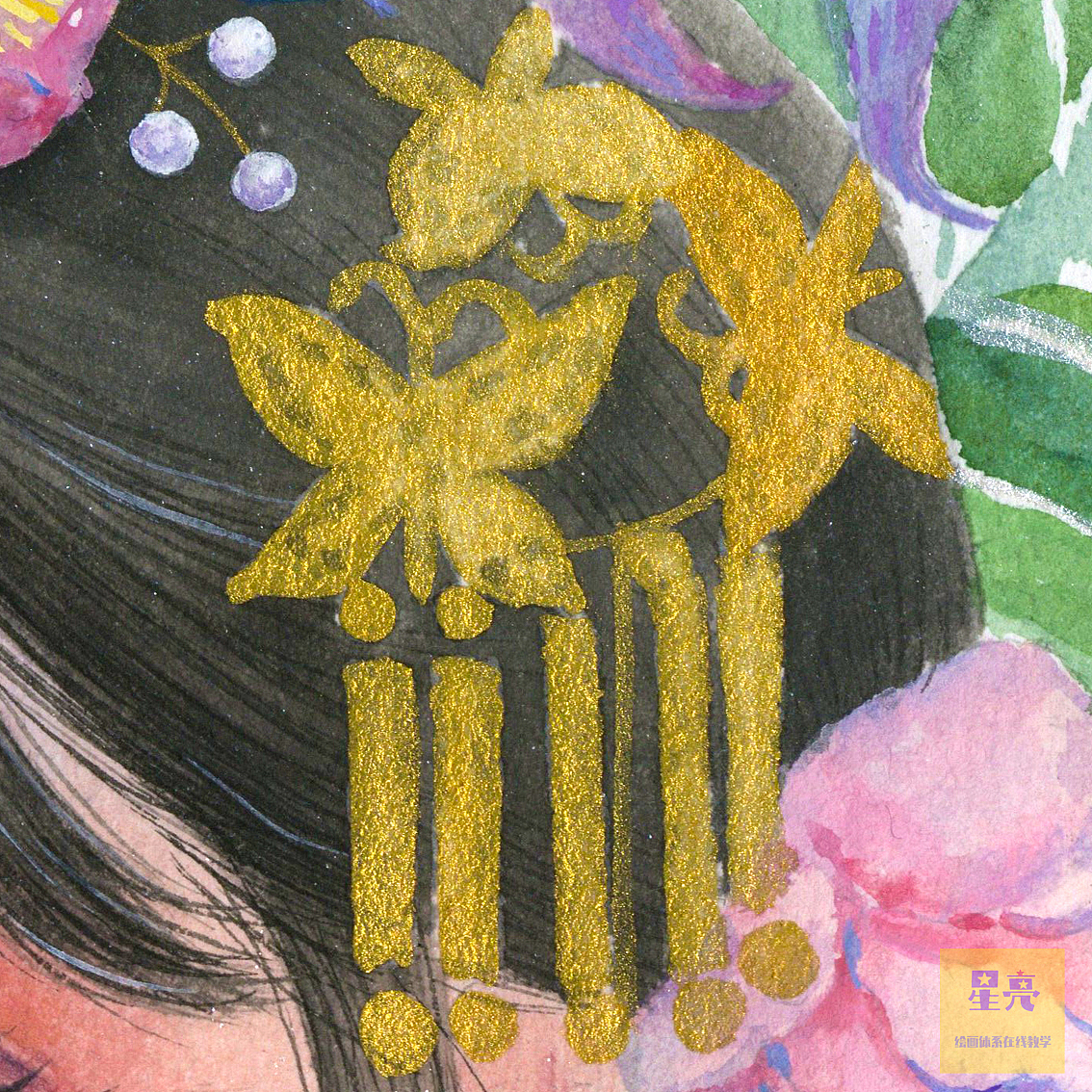 原创美少女水彩手绘古风插画