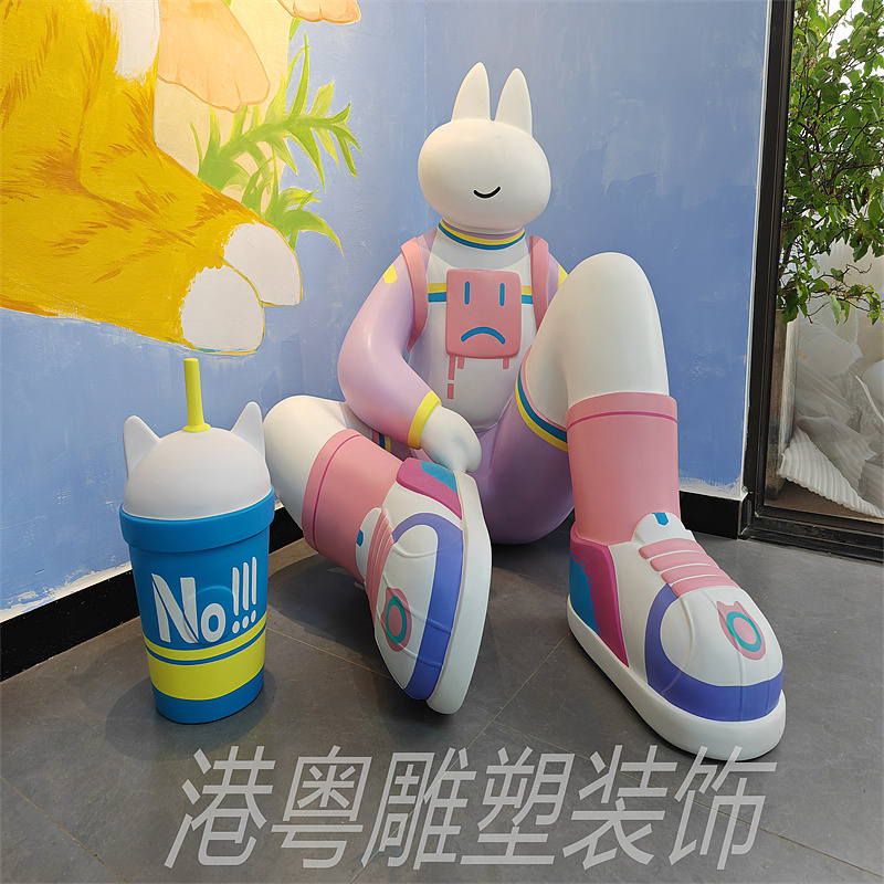 卡通三喵玻璃钢纤维奶茶店IP雕塑摆件装饰