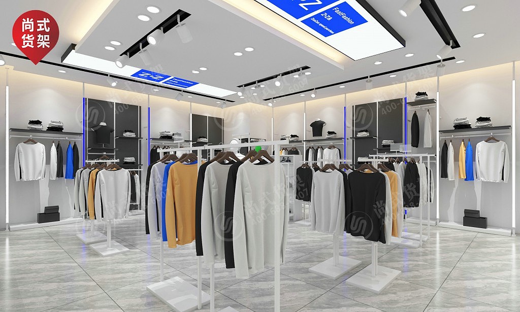 蓝色亚克力背板柜天地柱靠墙高架童装系列货架设计（图ZMzIxMzY3OTY0） - 其他 - 站酷设计师gzshang原创素材 - 站酷ZCOOL