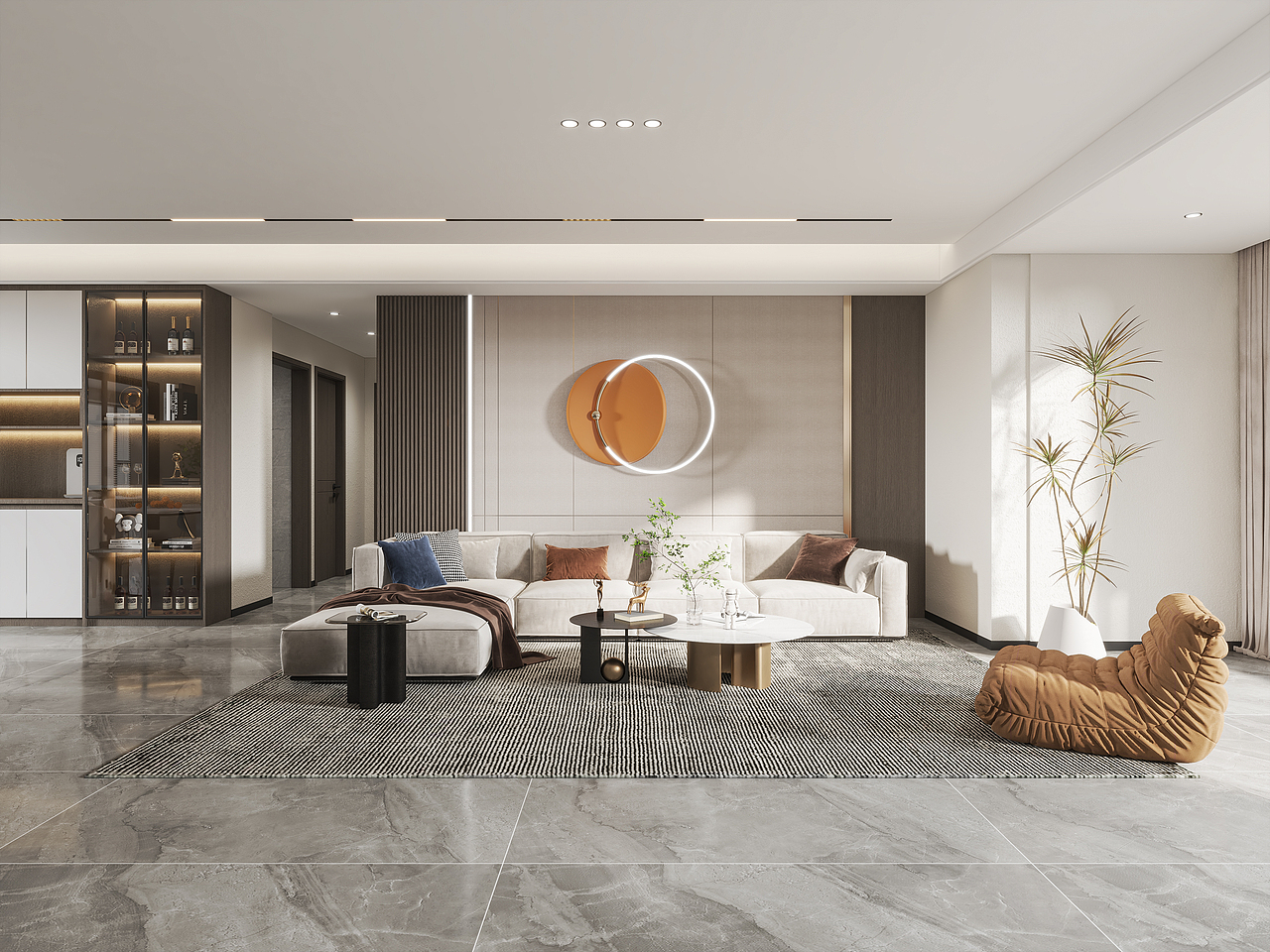 现代风格客餐厅卧室—择木创建柒柒效果图